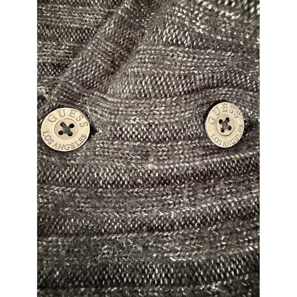 Guess Cardigan Sweater Large Charcoal Gray Double Breasted Shawl Collar Knit - Picture 5 of 10